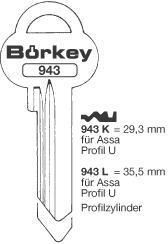 Afbeelding van Borkey 943K Cilindersleutel voor ASSA