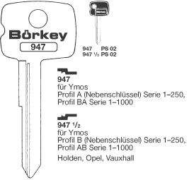 Afbeelding van Borkey 947½ Cilindersleutel voor YMOS B NS