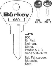 Afbeelding van Borkey 950 Cilindersleutel voor SIP. NEIM. A