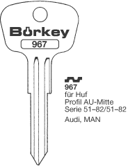 Afbeelding van Borkey 967 Cilindersleutel voor HUF AU MITTE