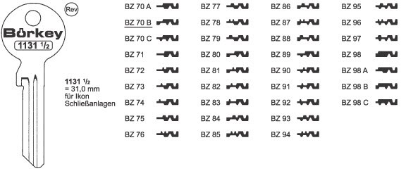 Afbeelding van Borkey 1131½ 70C Cilindersleutel voor Z.I. VSA NS