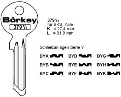 Afbeelding van Borkey 379½L BYA Cilindersleutel voor BKS Y. YA NS