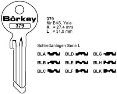 Afbeelding van Borkey 379L BLK Cilindersleutel voor BKS Y. LK NS