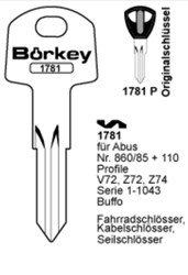 Afbeelding van Borkey 1781 Cilindersleutel voor ABUS PROF.V72, Z72 en Z74