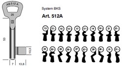 Afbeelding van BKS klaviersleutel art.  512A- 50B /17