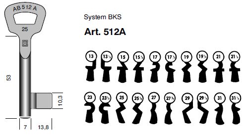 Afbeelding van BKS klaviersleutel art.  512A- 50B /17