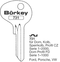 Afbeelding van Borkey 731 Cilindersleutel voor  DOM KOLB CZ/FD