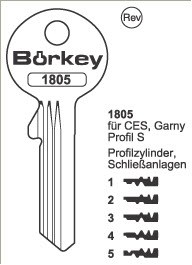 Afbeelding van Borkey 1805 1 Cilindersleutel voor CES/GARNY