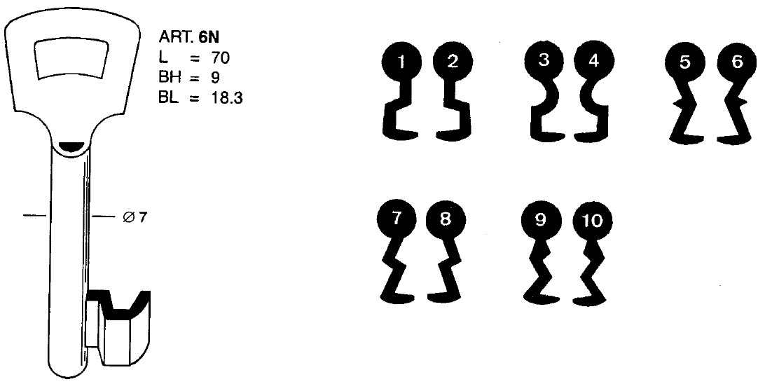 Afbeelding van Nemef klaviersleutel art. 6N  (944)  /10