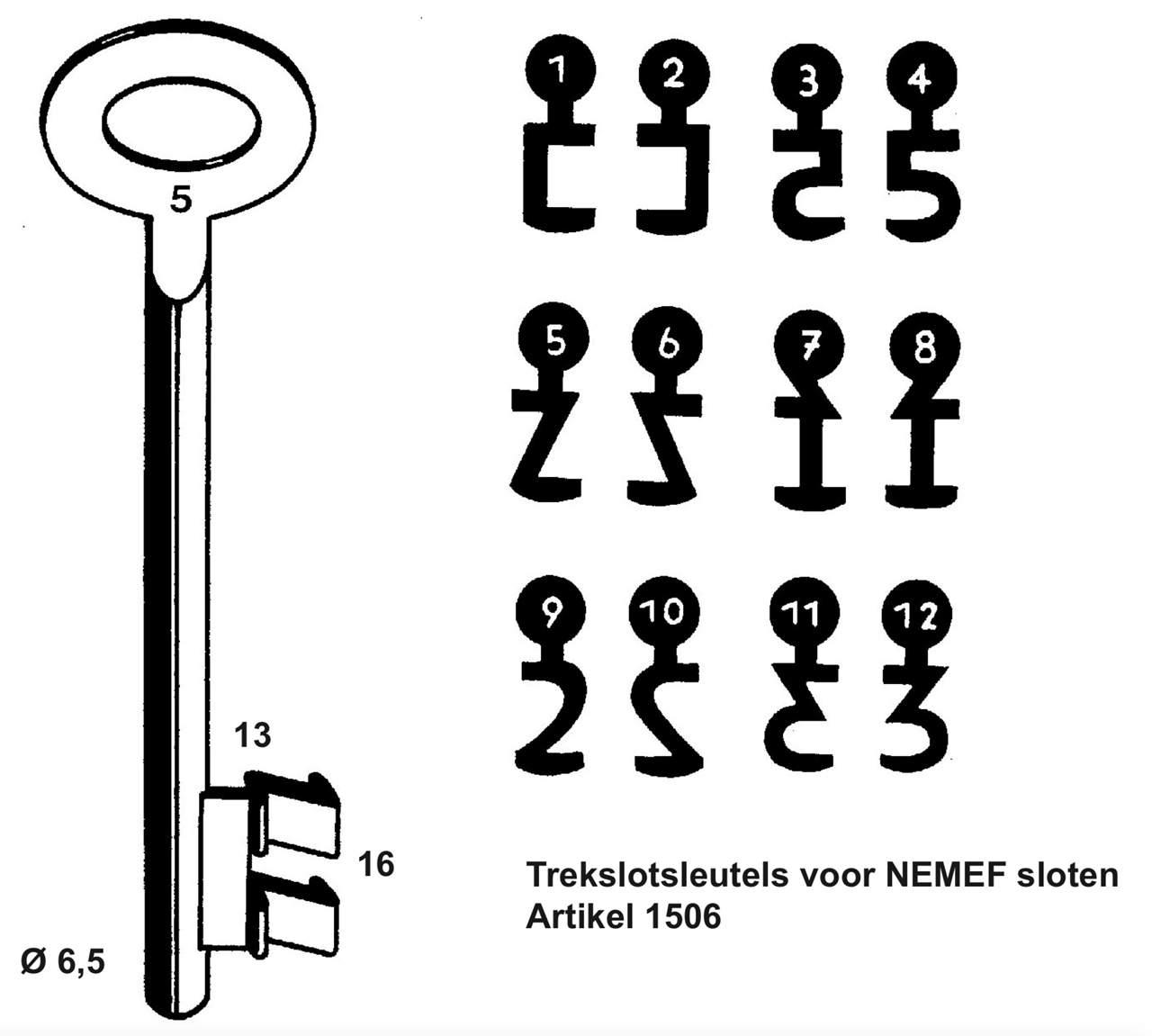 Afbeelding van Nemef klaviersleutel art. 829N /12