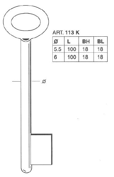 Afbeelding van Klaviersleutel art. 113K afgepast 5.5mm