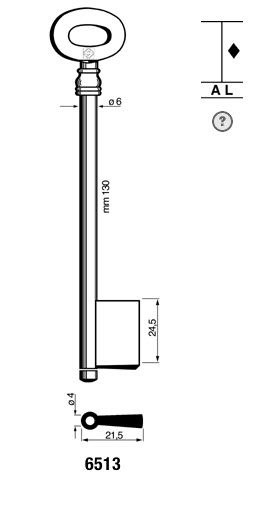 Afbeelding van Silca klaviersleutel 6513 pijp 130x6mm