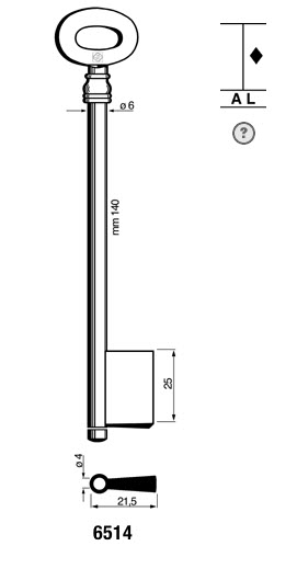 Afbeelding van Silca klaviersleutel 6514 pijp 140x6mm