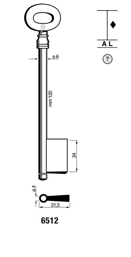 Afbeelding van Silca klaviersleutel 6512 pijp 120x6mm