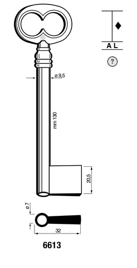 Afbeelding van Silca klaviersleutel 6613 pijp 130x9.5mm