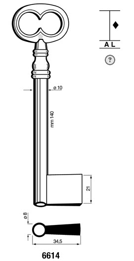 Afbeelding van Silca klaviersleutel 6614 pijp 140x10mm