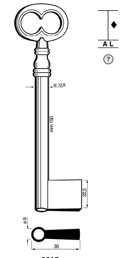 Afbeelding van Silca klaviersleutel 6615 pijp 150x10.5mm