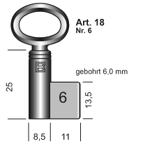 Afbeelding van Hangslotsleutel Art. 18 inw 6mm