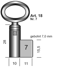Afbeelding van Hangslotsleutel Art. 18 inw 7mm