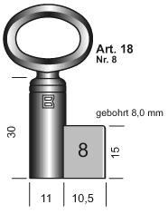 Afbeelding van Hangslotsleutel Art. 18 inw 8mm
