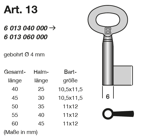 Afbeelding van Geldkistsleutel Art. 13 40mm