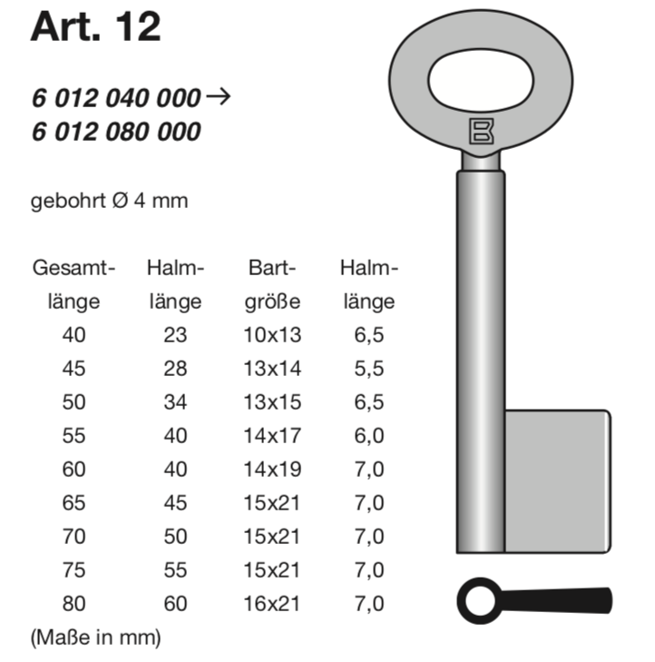 Afbeelding van Geldkistsleutel Art. 12 50mm