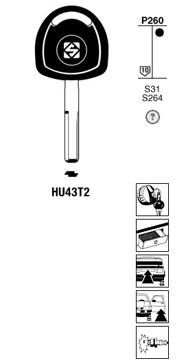 Afbeelding van Silca Transpondersleutel brass HU43T2 zonder chip