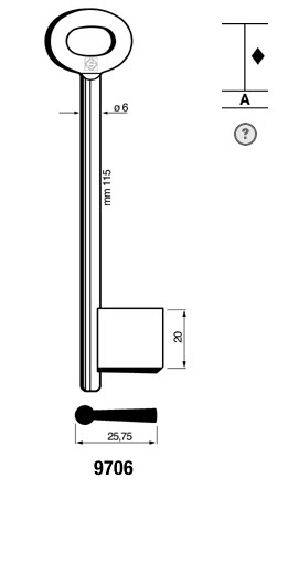 Afbeelding van Silca Klaviersleutel ijzer dop 9706 (136 6 x 110mm)