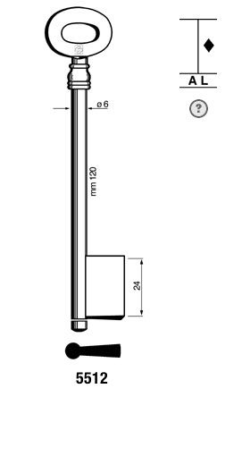 Afbeelding van Silca Klaviersleutel ijzer dop 5512 125x6mm