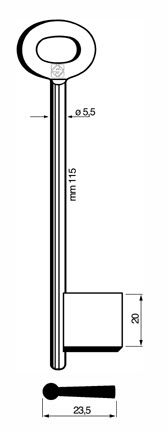 Afbeelding van Silca Klaviersleutel dop ijzer 9755  110x 5,5mm