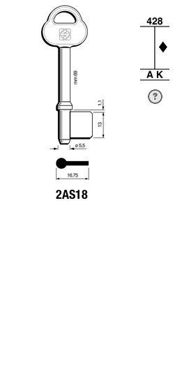 Afbeelding van Silca Klaviersleutel ijzer 2AS18 ( = ASSA 40A )