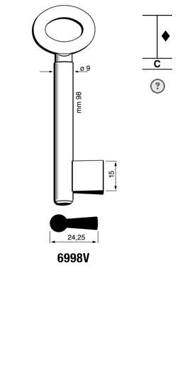 Afbeelding van Silca Klaviersleutel ijzer dop 6998V