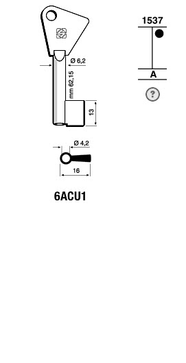 Afbeelding van Silca Klaviersleutel brass 6ACU1