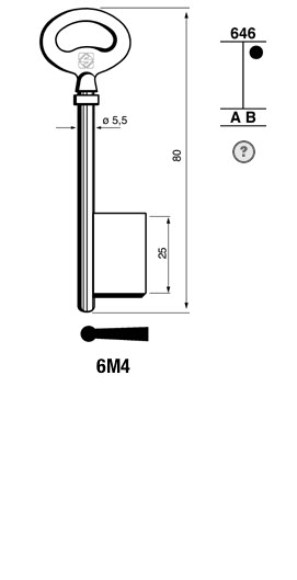 Afbeelding van Silca Klaviersleutel brass 6M4