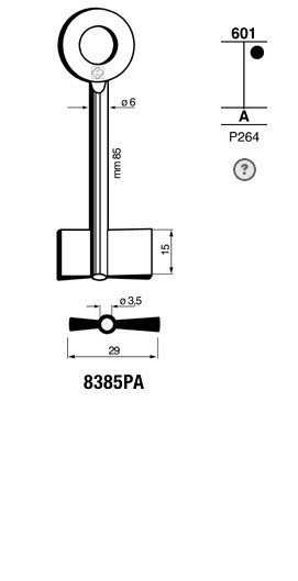 Afbeelding van Silca Klaviersleutel brass 8385PA