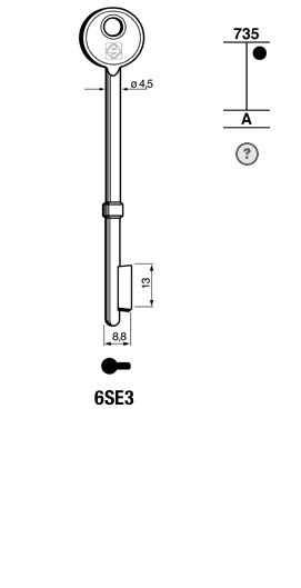 Afbeelding van Silca Klaviersleutel brass 6SE3