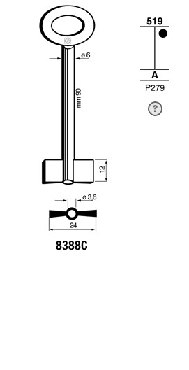 Afbeelding van Silca Klaviersleutel brass 8388C