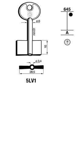 Afbeelding van Silca Klaviersleutel brass 5LV1