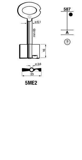 Afbeelding van Silca Klaviersleutel brass 5ME2