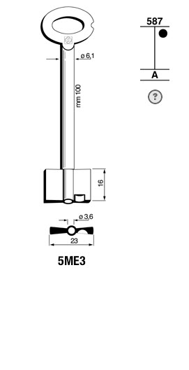 Afbeelding van Silca Klaviersleutel brass 5ME3