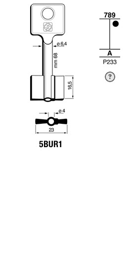 Afbeelding van Silca Klaviersleutel brass 5BUR1