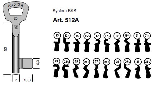 Afbeelding van BKS klaviersleutel art.  512A- 50B /21.5