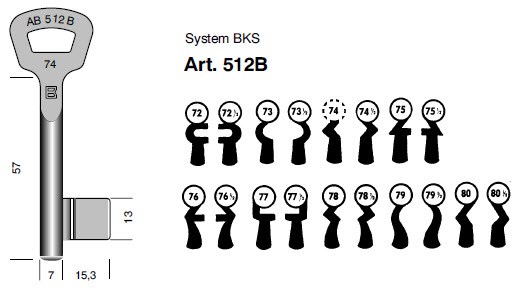 Afbeelding van BKS klaviersleutel art.  512B- 50B /72