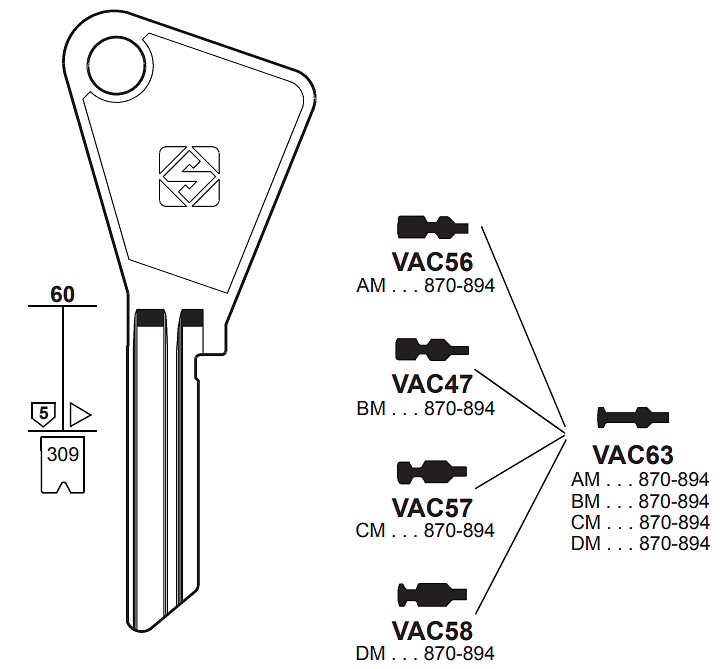 Afbeelding van Silca Cilindersleutel staal VAC63