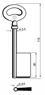 Afbeelding van Silca Klaviersleutel brass 6F28