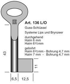 Afbeelding van Klaviersleutel art. 136L/O Pijp 7 mm