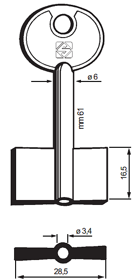 Afbeelding van Silca Klaviersleutel brass 5LV1