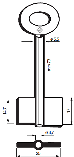 Afbeelding van Silca Klaviersleutel brass 8372TA