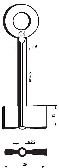 Afbeelding van Silca Klaviersleutel brass 8385PA