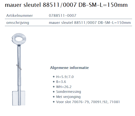 Afbeelding van MAUER dubbelbaardsleutel 0788511-0007 L=150mm